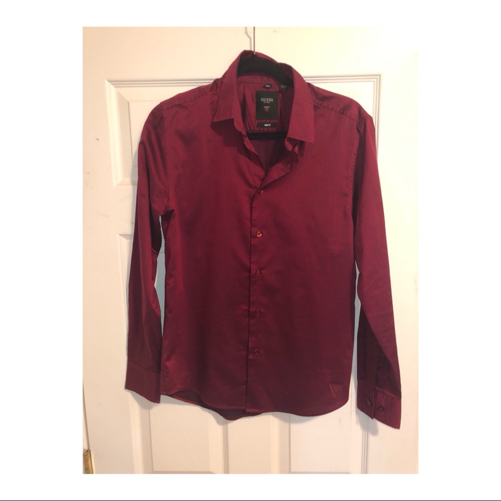 Men’s Silk Wine Dress Button Down Shirt